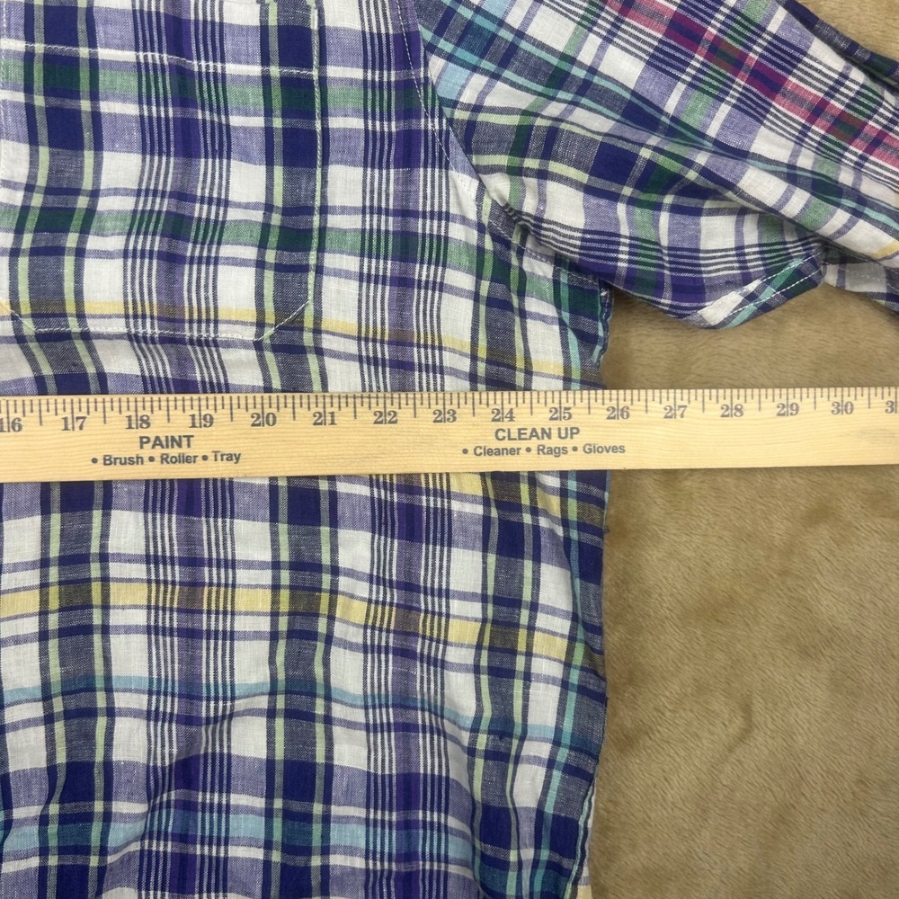 Tommy Bahama Mens 100% Linen 3XL Plaid Button Front Shirt Blue Purple ST324715 - Picture 3 of 7